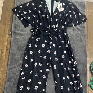 Floral Tie-Waist Black Jumpsuit